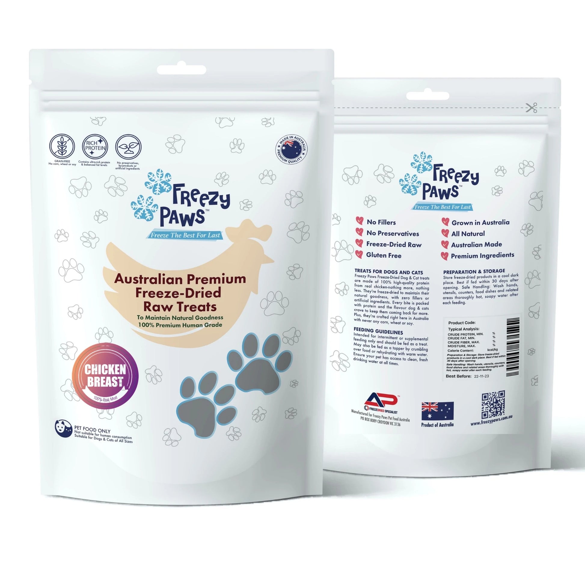 Freezy Paws Freeze-Dried Chicken Breast Raw Treats for Pet Cat Dog 100G - ADS Pet Store