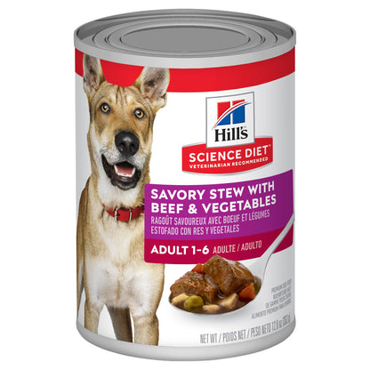 Hills Science Diet Adult Savory Stew Beef & Vegetables Canned Wet Dog Food 363G - ADS Pet Store