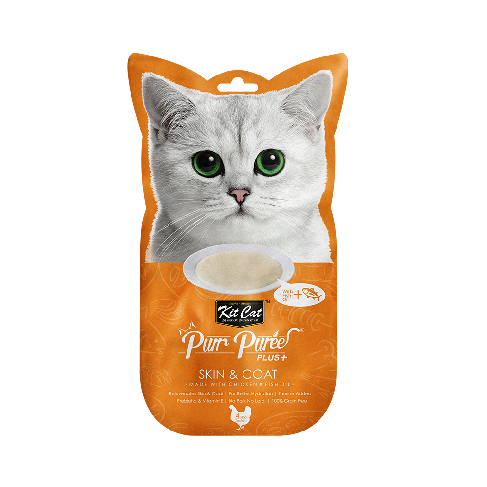 Kit Cat Purr Puree Plus Cat Treats Skin and Coat Chicken & Fish Oil 60G - ADS Pet Store