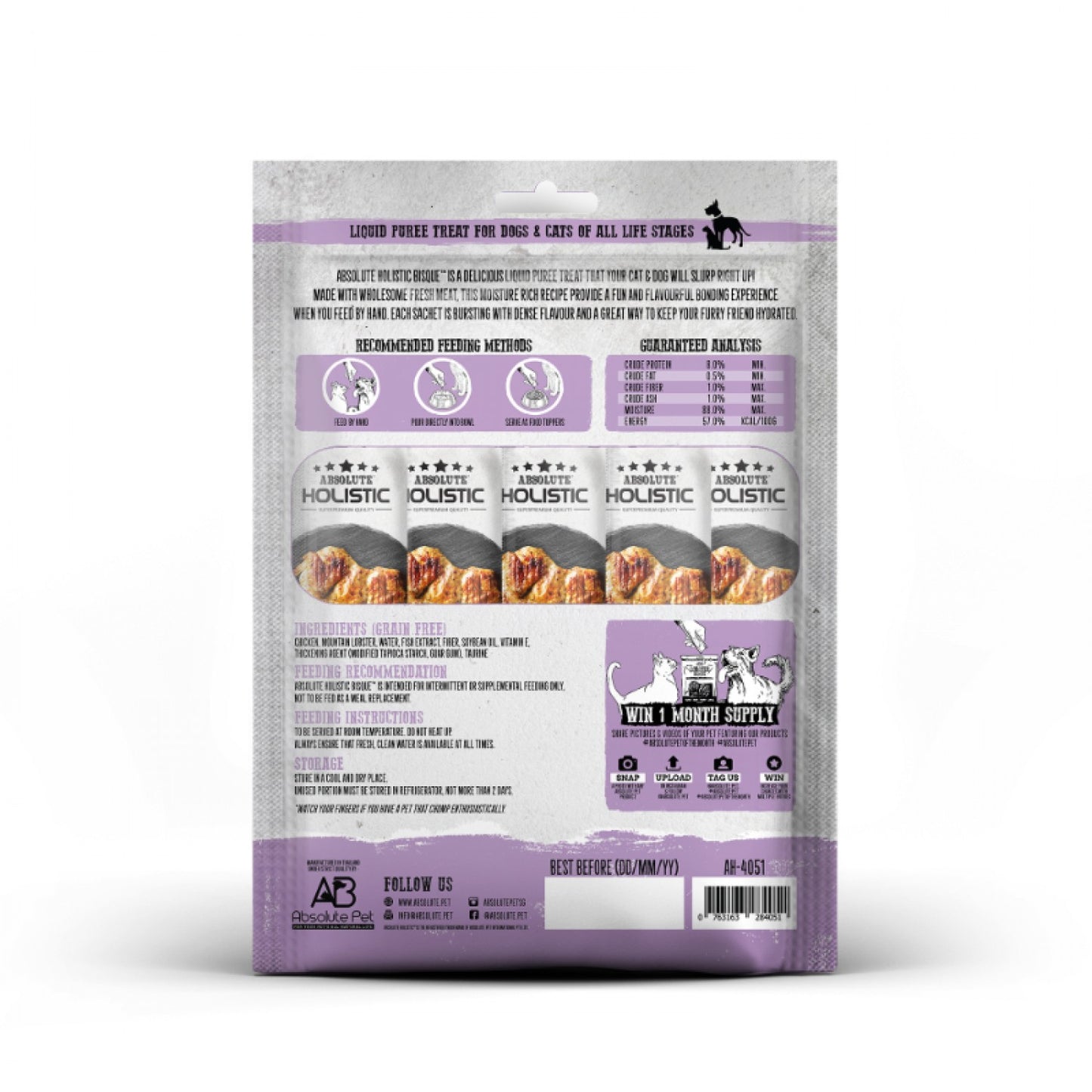 Absolute Holistic Natural Cat & Dog Treats Caviar Bisque Chicken & Mountain Lobster 60g back