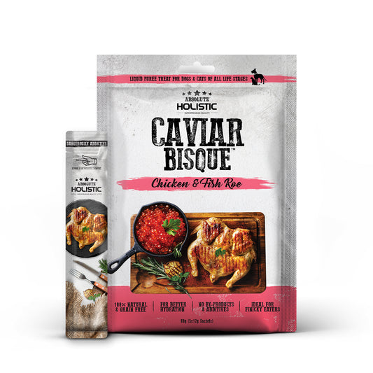 Absolute Holistic Natural Cat & Dog Treats Caviar Bisque Chicken & Fish Roe 5x12G - ADS Pet Store