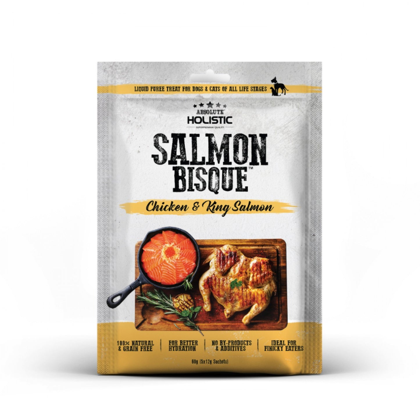 Absolute Holistic Natural Cat & Dog Treats Caviar Bisque Chicken & King Salmon 60g front