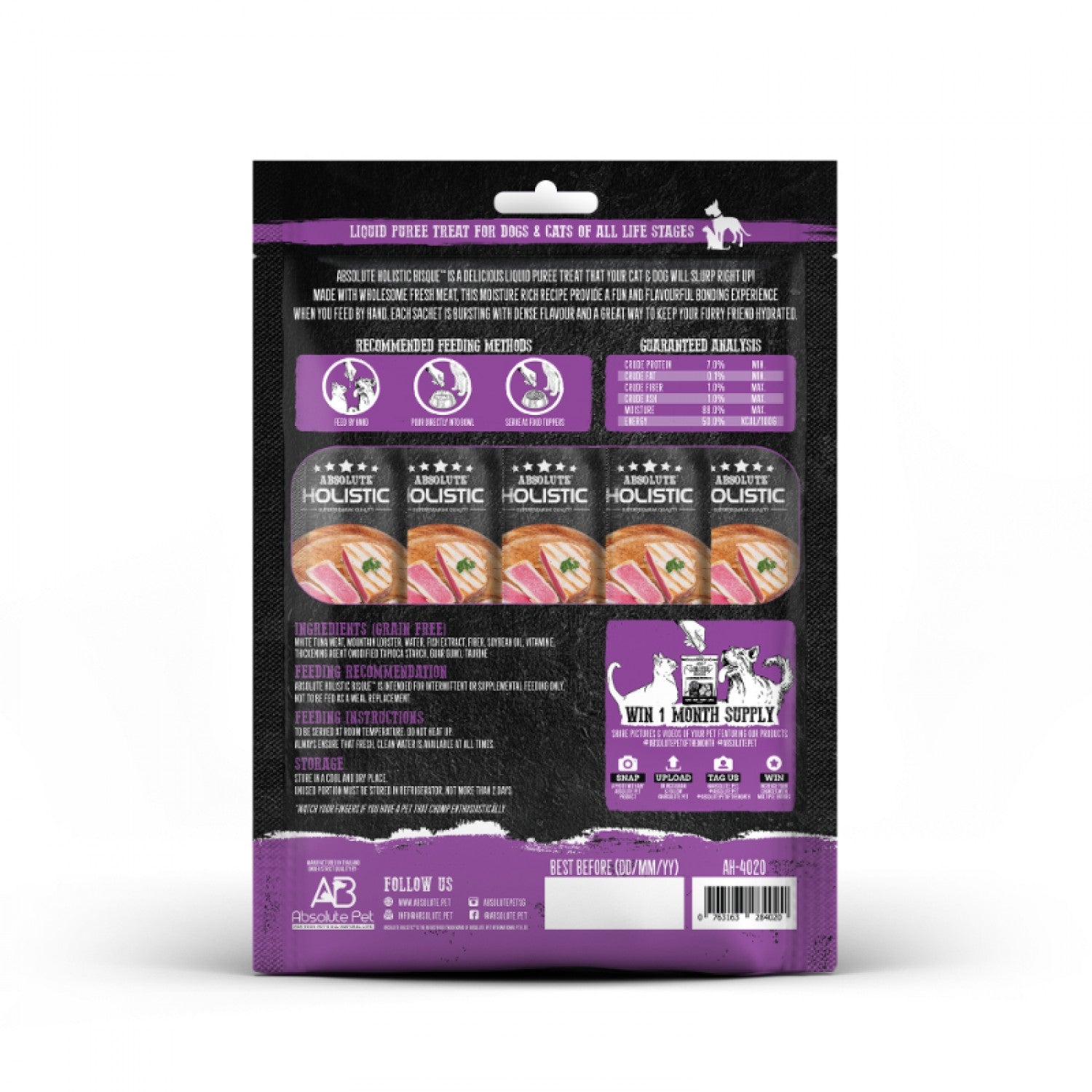 Absolute Holistic Natural Cat & Dog Treats Caviar Bisque Wild Tuna & Mountain Lobster 60g back
