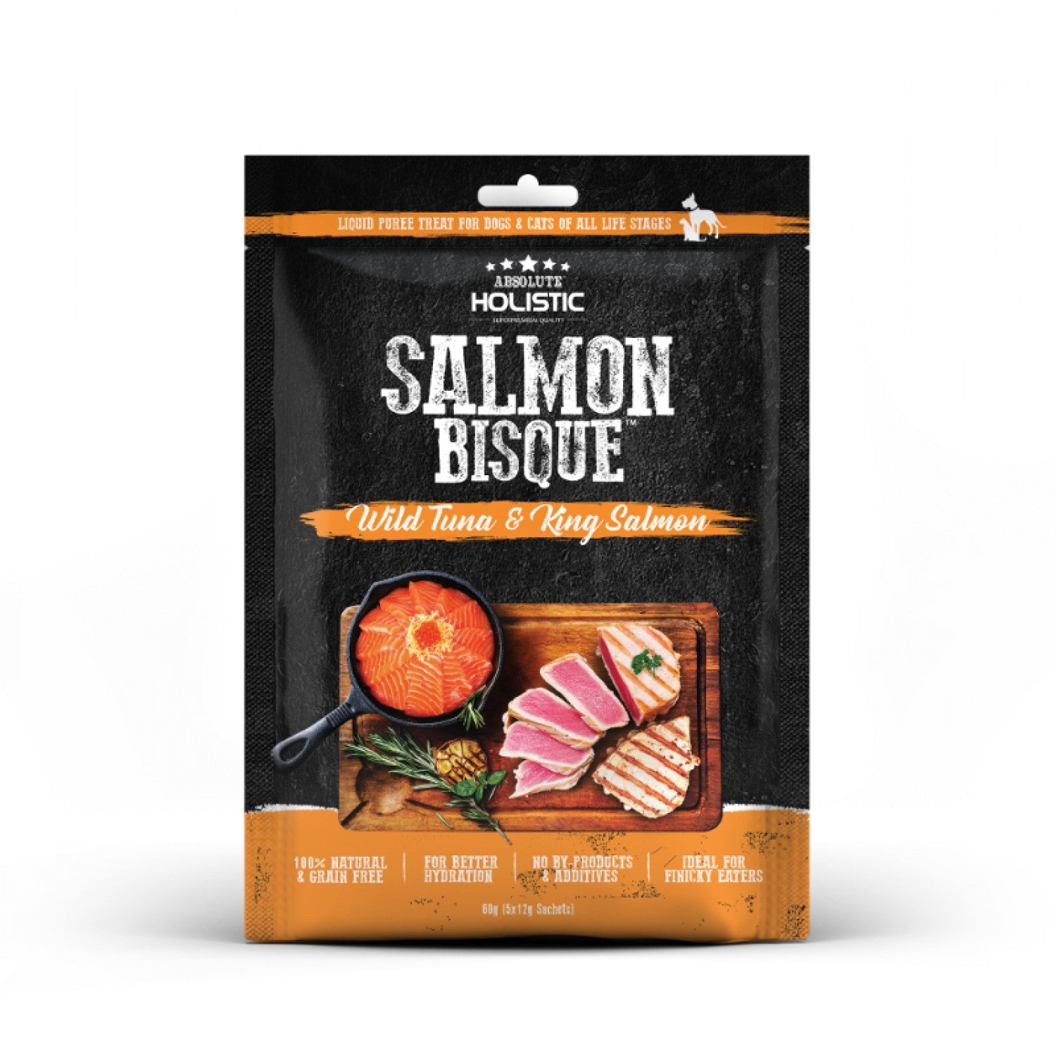 Absolute Holistic Natural Cat & Dog Treats Caviar Bisque Wild Tuna & King Salmon 60g front