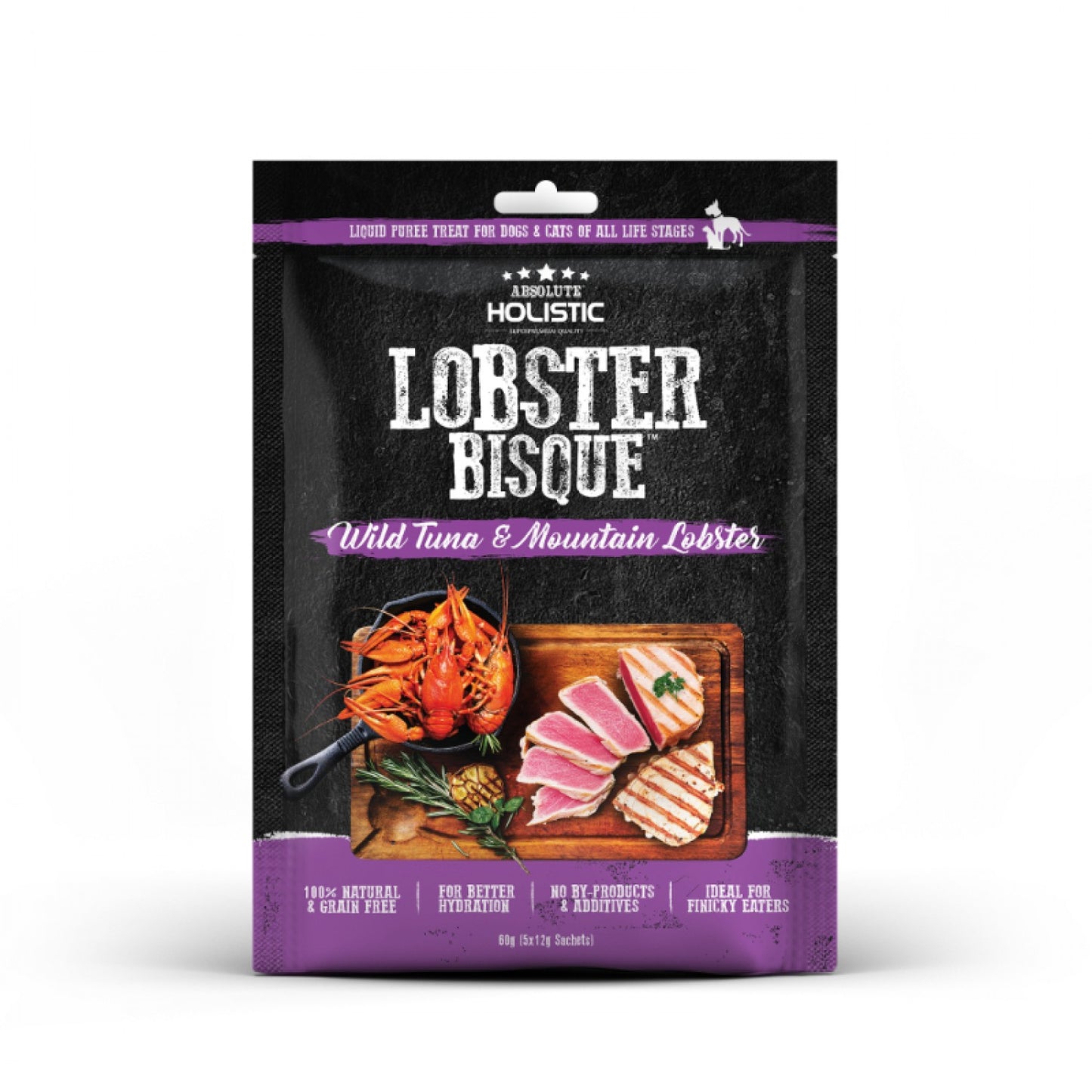Absolute Holistic Natural Cat & Dog Treats Caviar Bisque Wild Tuna & Mountain Lobster 60g front