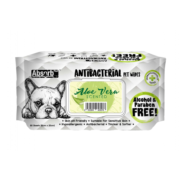 Absorb Plus Antibacterial Dog Wipes Aloe Vera 80 sheets - ADS Pet Store