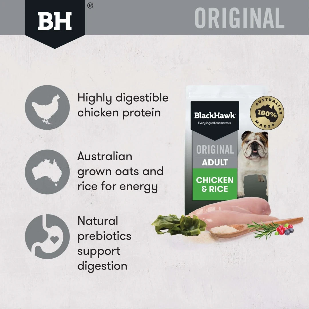 black hawk chicken and rice dry dog food 20kg features