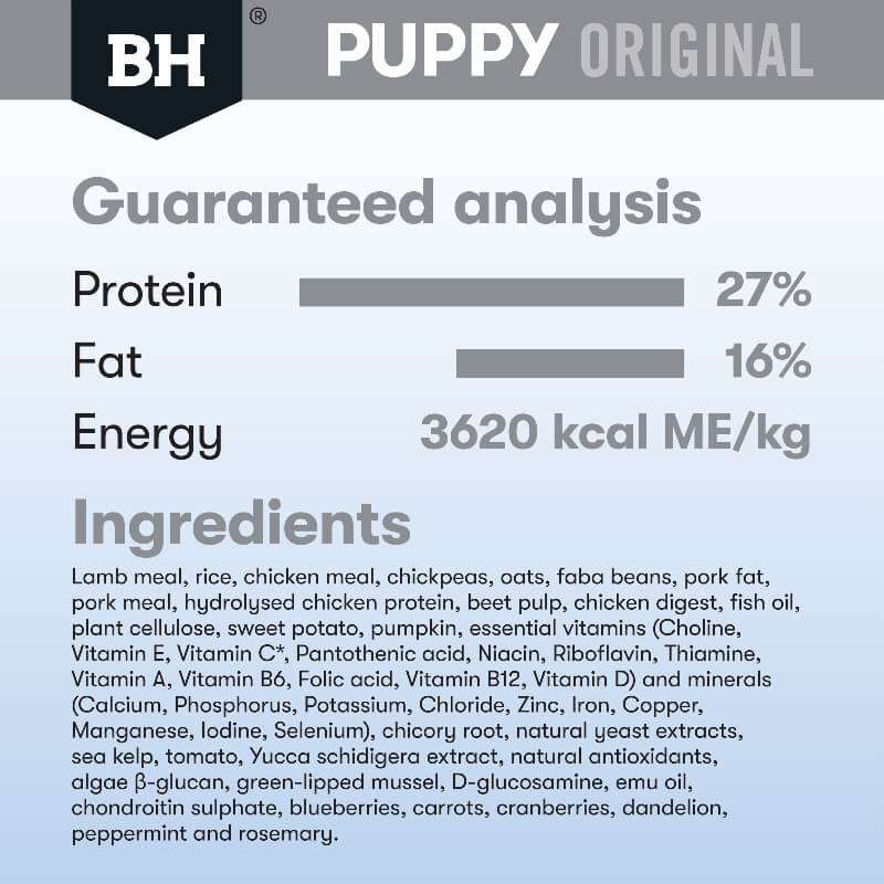 BLACK HAWK Original large Breed Puppy Dry Dog Food Lamb & Rice guaranteed analysis and ingredients list