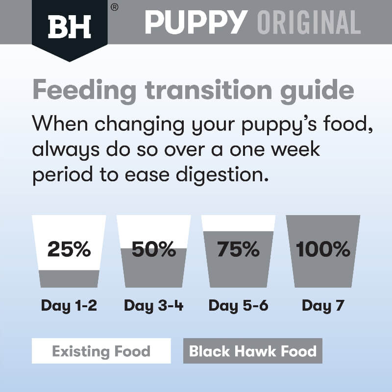 BLACK HAWK Original large Breed Puppy Dry Dog Food Lamb & Rice transition guide