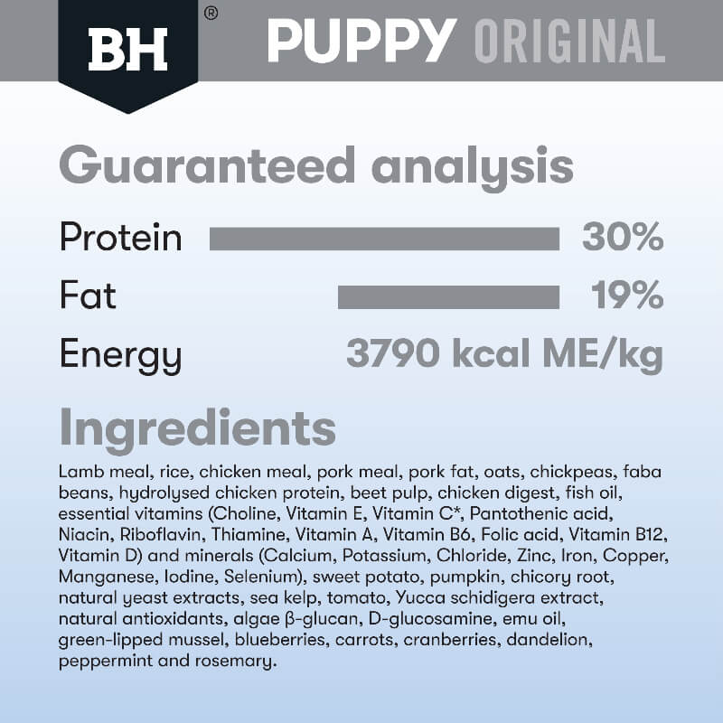 BLACK HAWK Original Small Breed Puppy Dry Dog Food Lamb & Rice guaranteed analysis and ingredients list