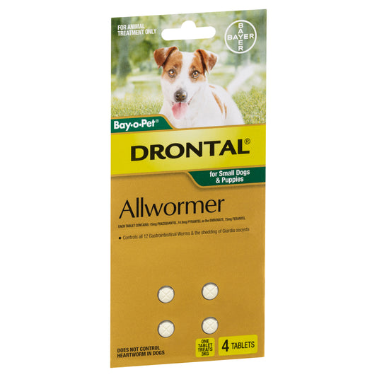 Drontal Allwormer Tablets for Small Dogs & Puppies 4 Tablets - ADS Pet Store