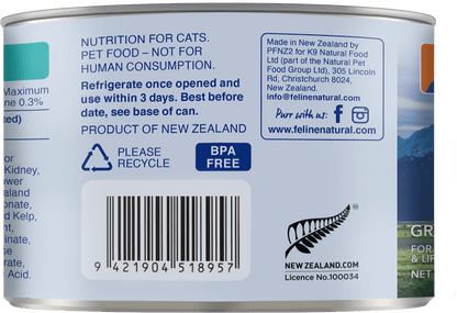 Feline Natural Cat Beef And Hoki wet cat food 170g back