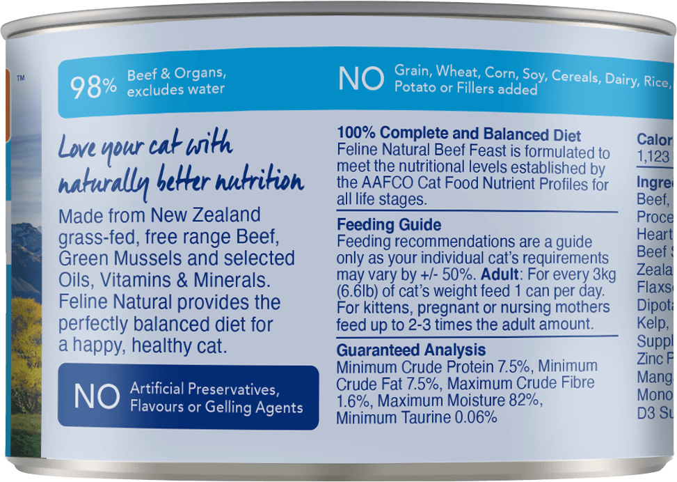 Feline Natural Beef Feast wet cat food 170G back