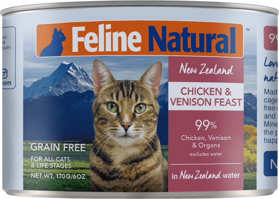 feline natural chicken and venison wet cat food 170g