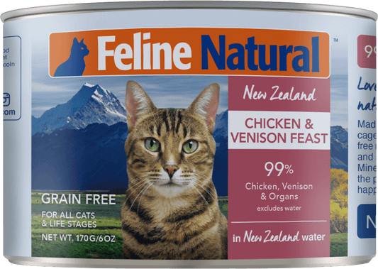 feline natural chicken and venison wet cat food 170g