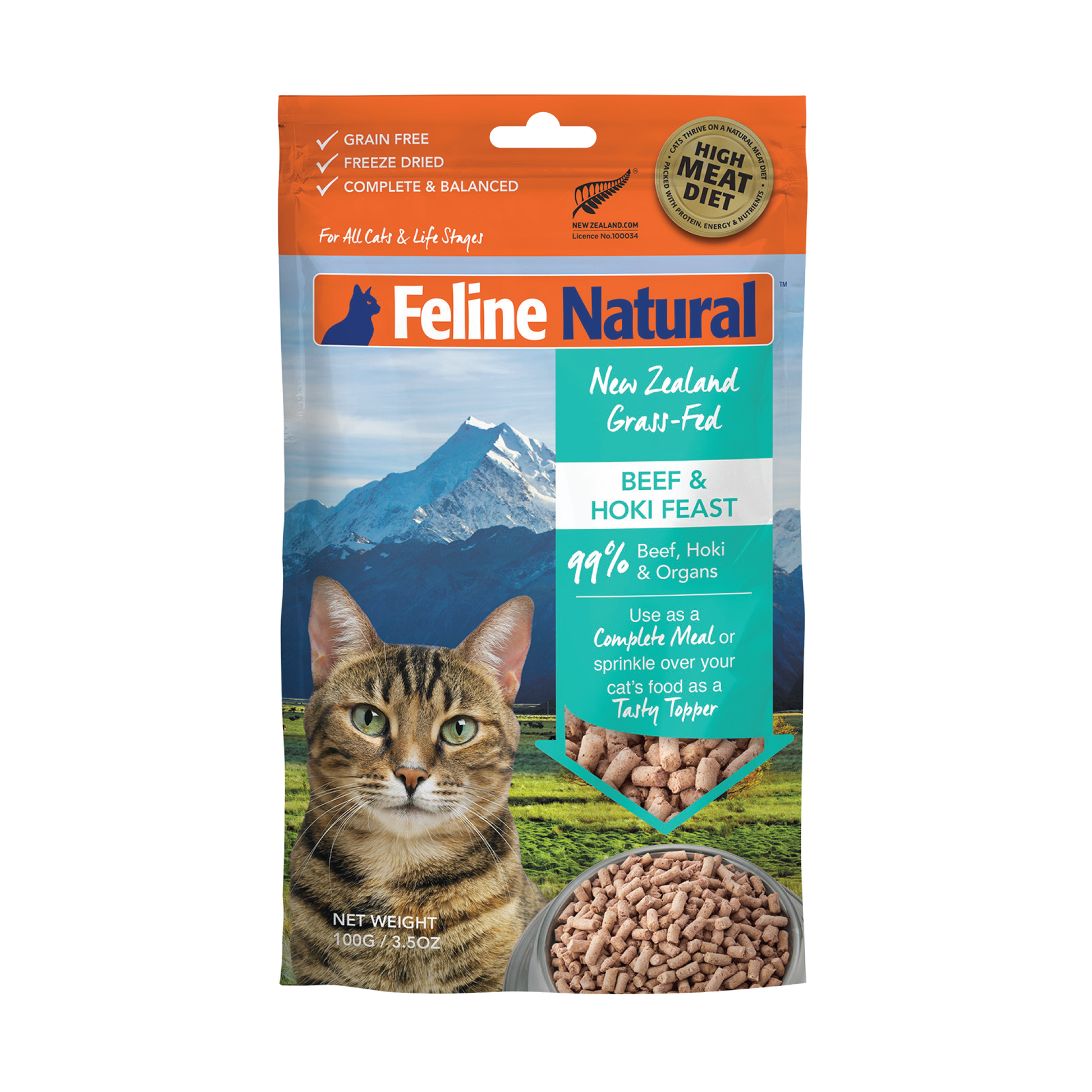 Feline Natural Beef And Hoki Freeze Dried Cat Food 100G - ADS Pet Store