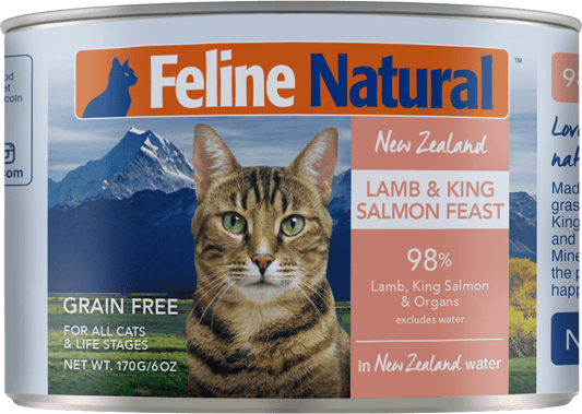 feline natural lamb and king salmon wet cat food 170g