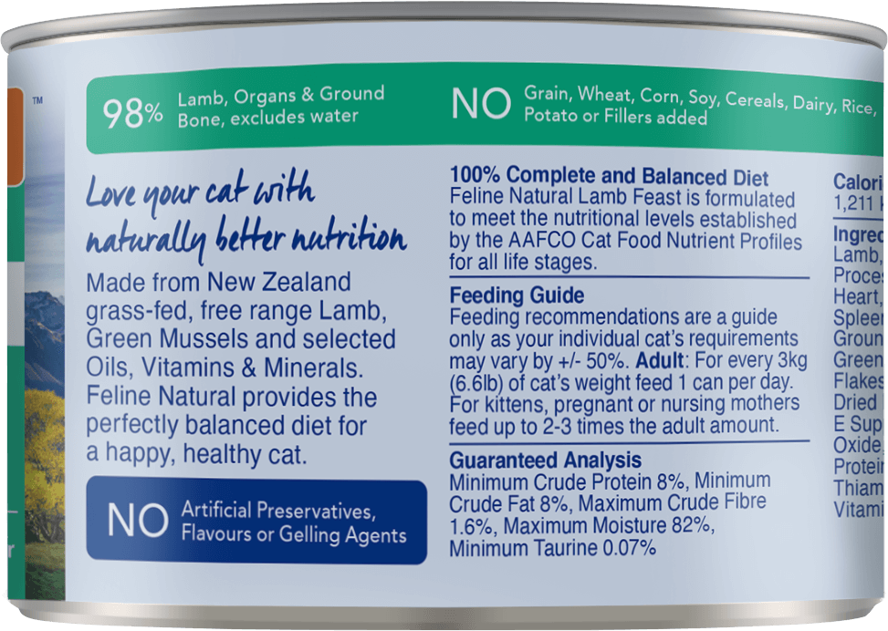 feline natural lamb wet cat food 170g back