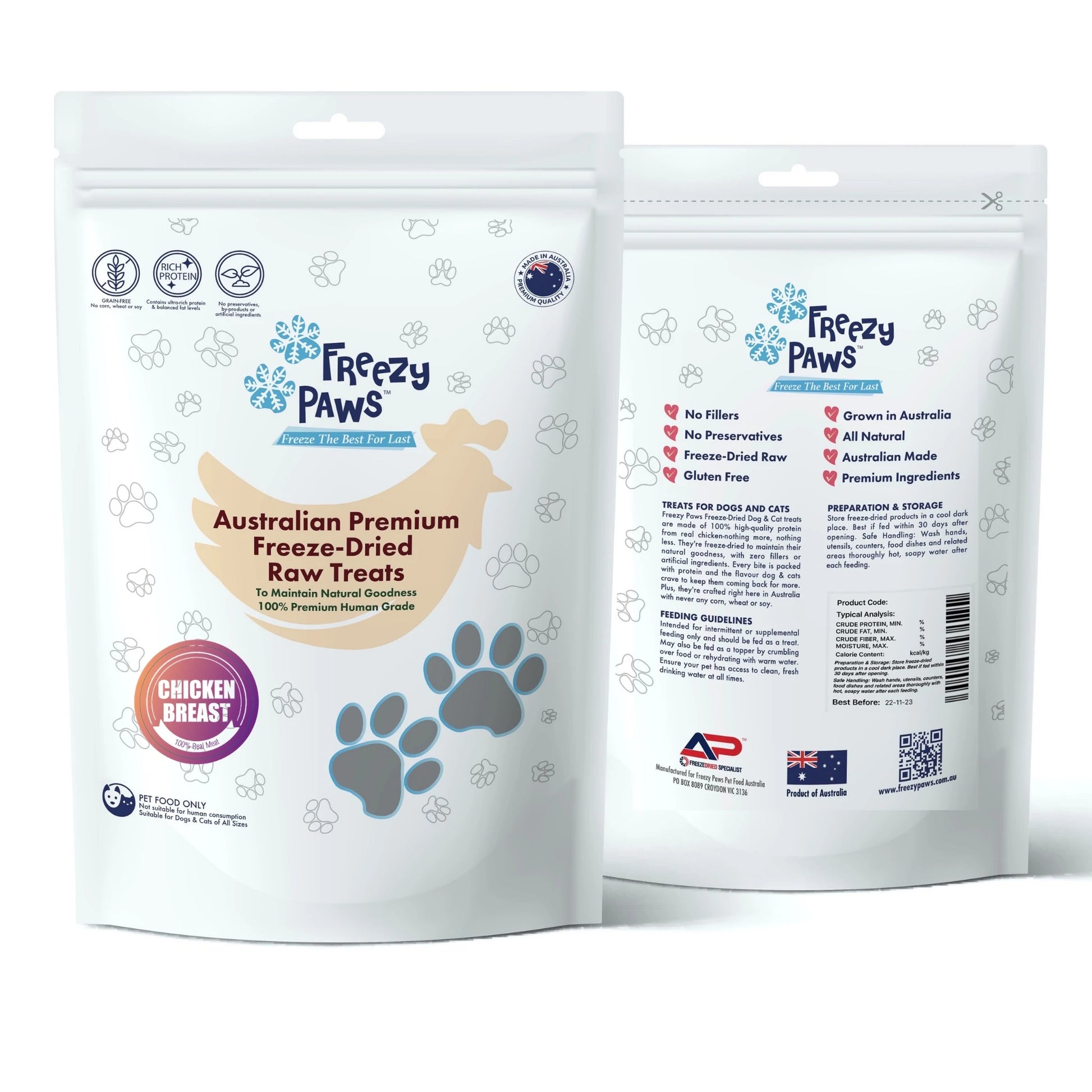 freezy paws freeze dried chicken breast raw treats for dogs and cats 100g back