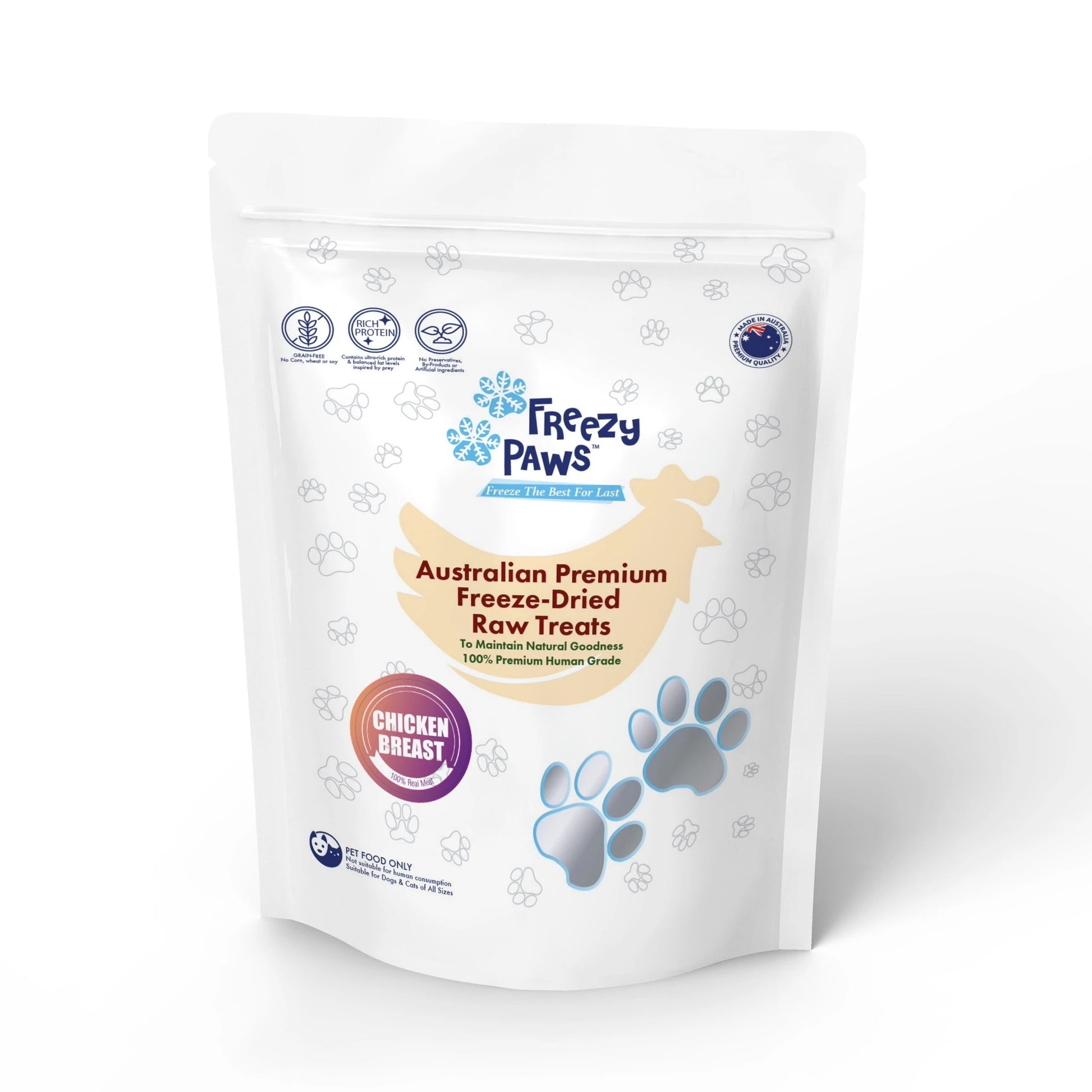 freezy paws freeze dried chicken breast raw treats for dogs and cats 100g