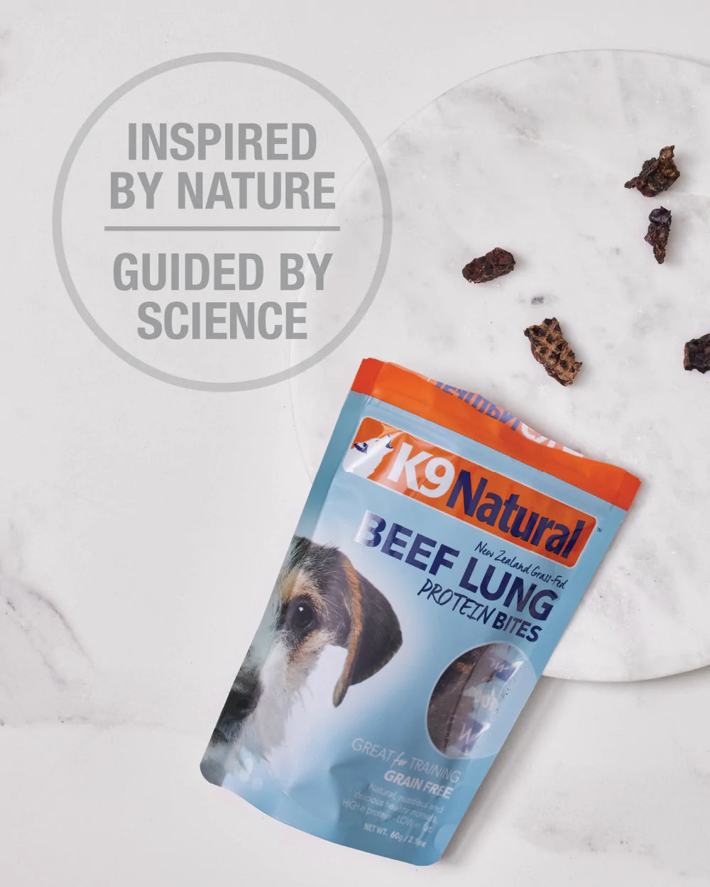 K9 Natural Dog Treats Air Dried Beef Lung Protein Bites 60G display