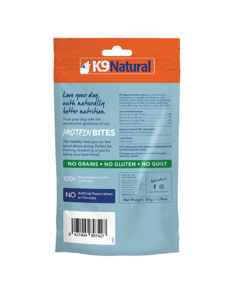 K9 Natural Dog Treats Air Dried Lamb Lung Protein Bites 50G - ADS Pet Store