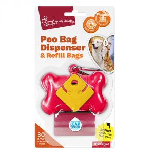 YOURS DROOLLY Dog Poo Bag Dispenser Red Bone with 30 Bags - ADS Pet Store