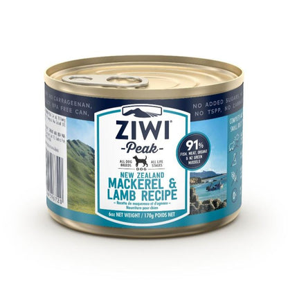 ziwi peak grain free mackerel and lamb wet dog food canned 170g